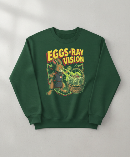 Eggs-Ray Vision Funny Easter Bunny Skeleton Sweatshirt - Forest Green