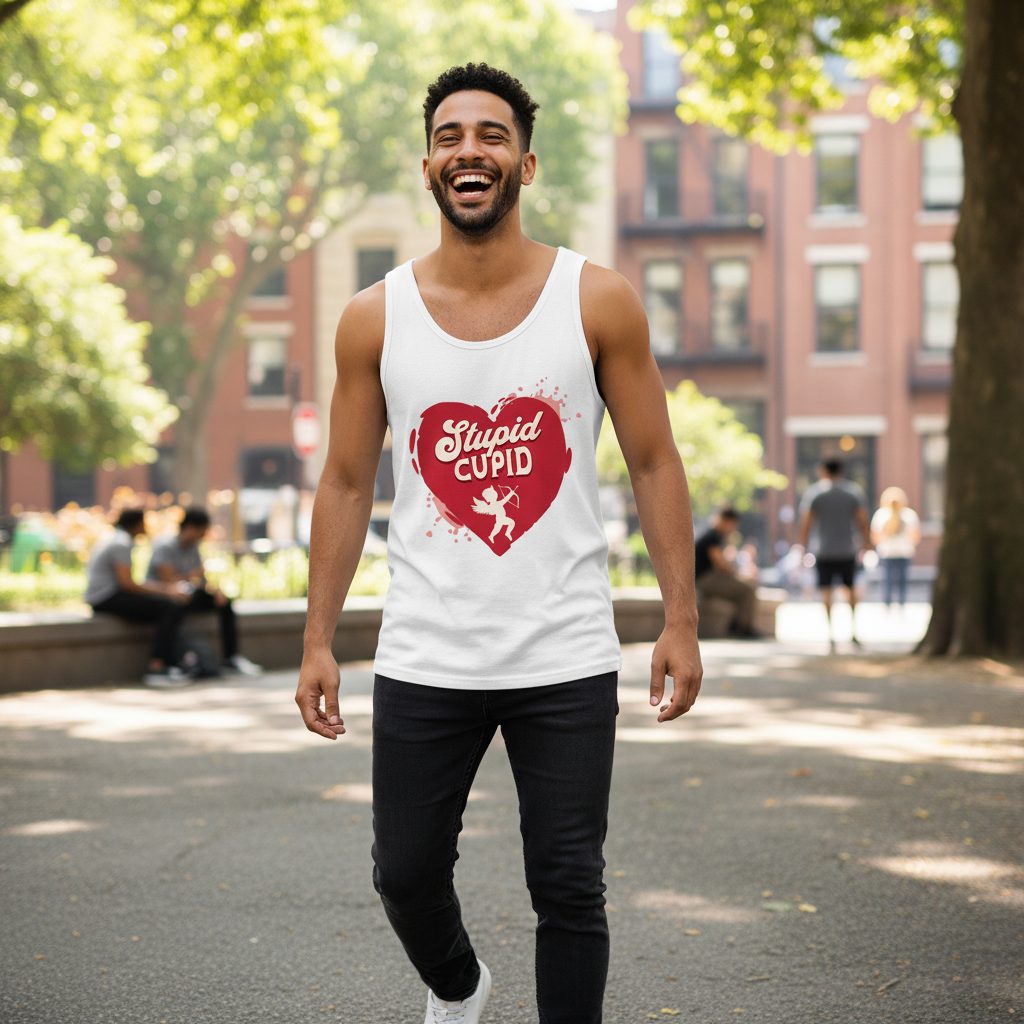 Stupid Cupid anti-Valentine's Day Tank Top White lifestyle mockup