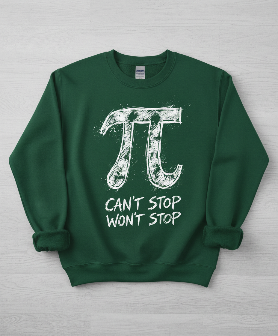 Pi Can't Stop Won't Stop Math Pun Sweatshirt - Forest Green