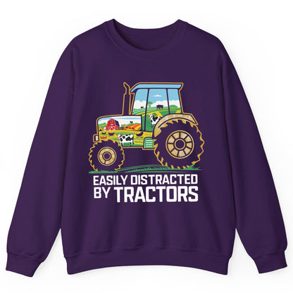 Easily Distracted by Tractors farming Sweatshirt Purple product mockup