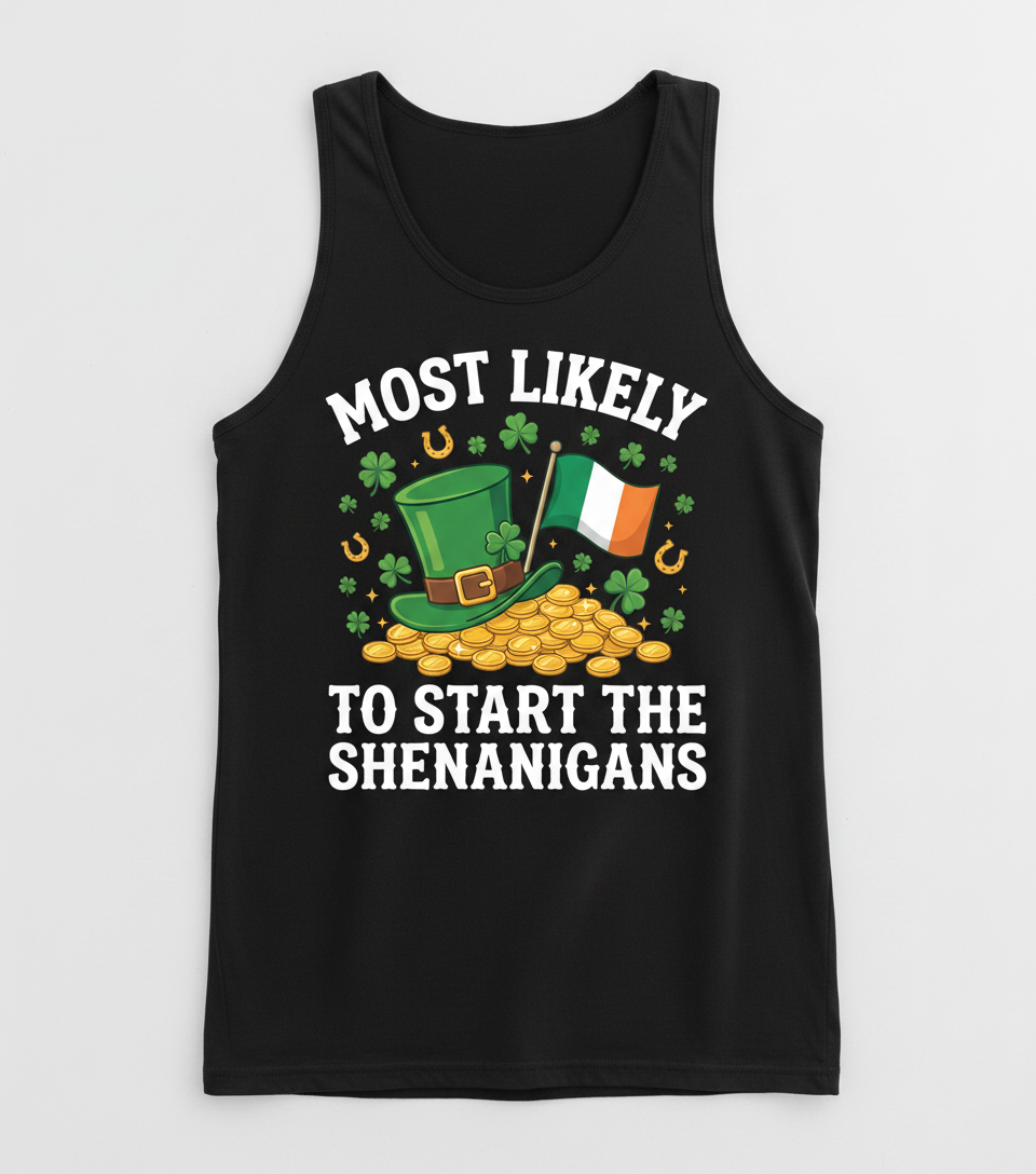 Funny St. Patrick's Day Shenanigans Leprechaun Hat Design Tank Top - Black