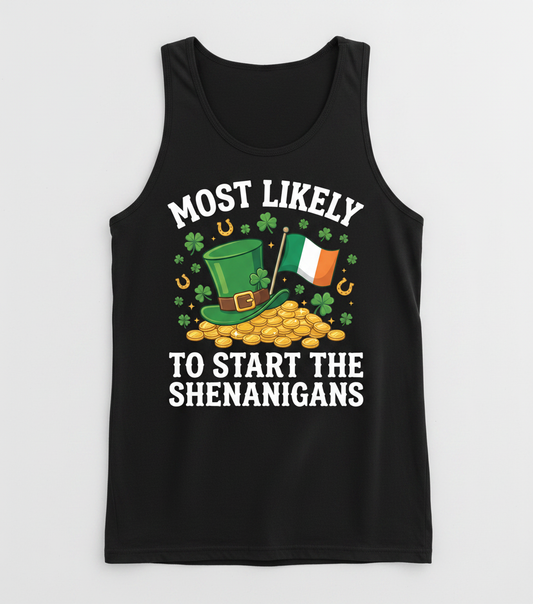 Funny St. Patrick's Day Shenanigans Leprechaun Hat Design Tank Top - Black
