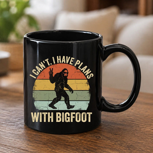 I Can't I Have Plans with Bigfoot bigfoot Black Mug Black product mockup