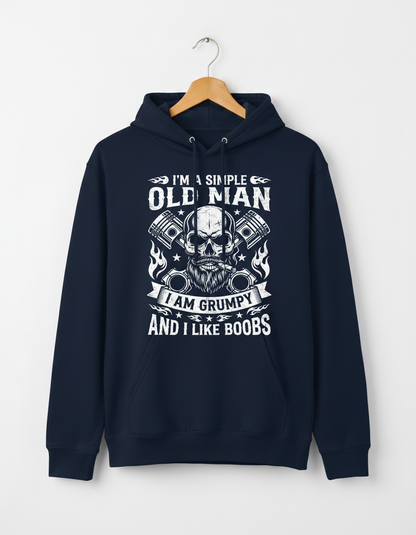 I'm A Simple Old Man I Am Grumpy And I Like Boobs Skull Pistons Hoodie - Navy