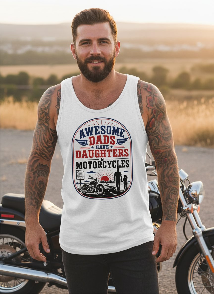 Awesome Dads Have Daughters & Motorcycles biker dad Tank Top White lifestyle mockup