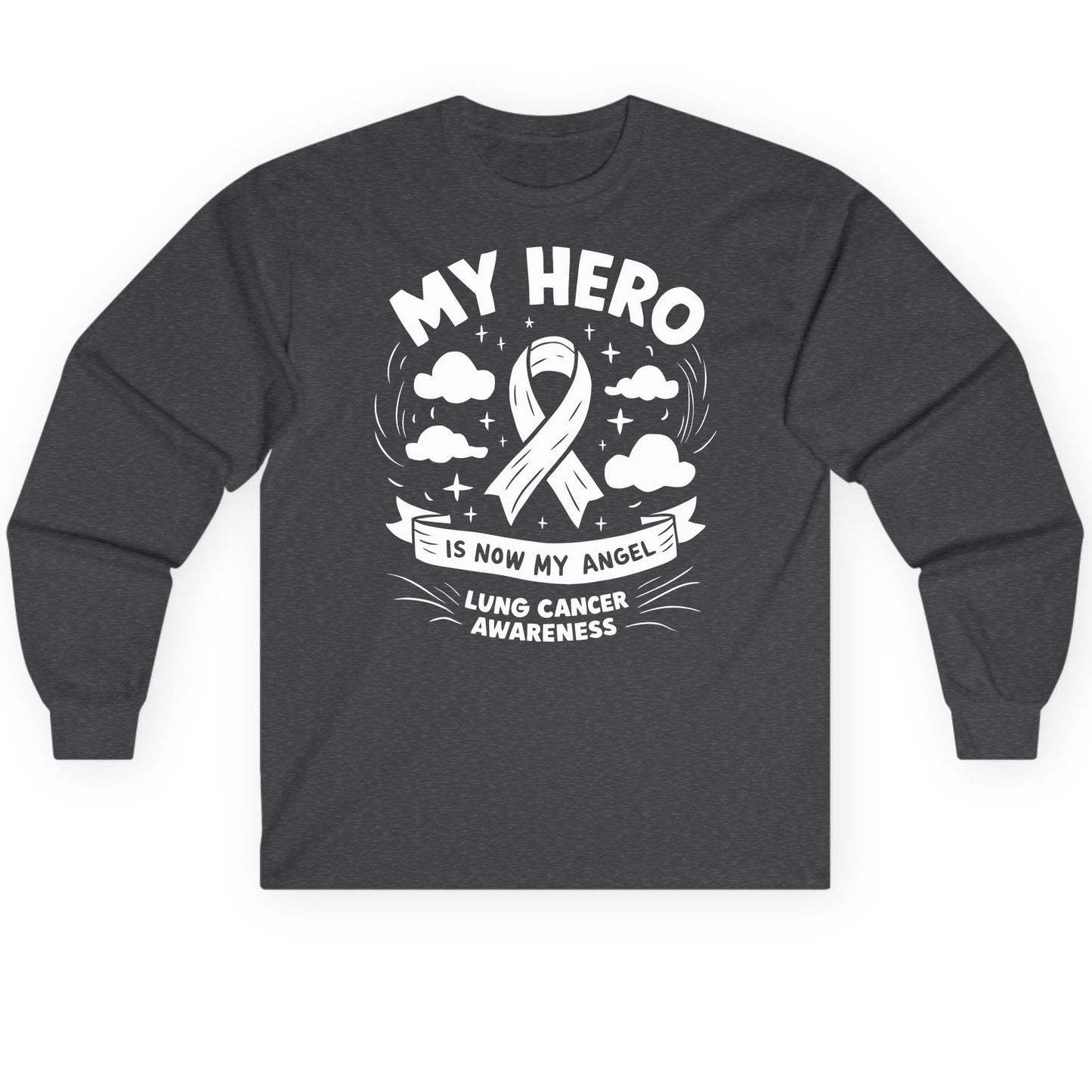 My Hero Is Now My Angel Lung Cancer Awareness lung cancer awareness Long Sleeve Tee Dark Heather product mockup