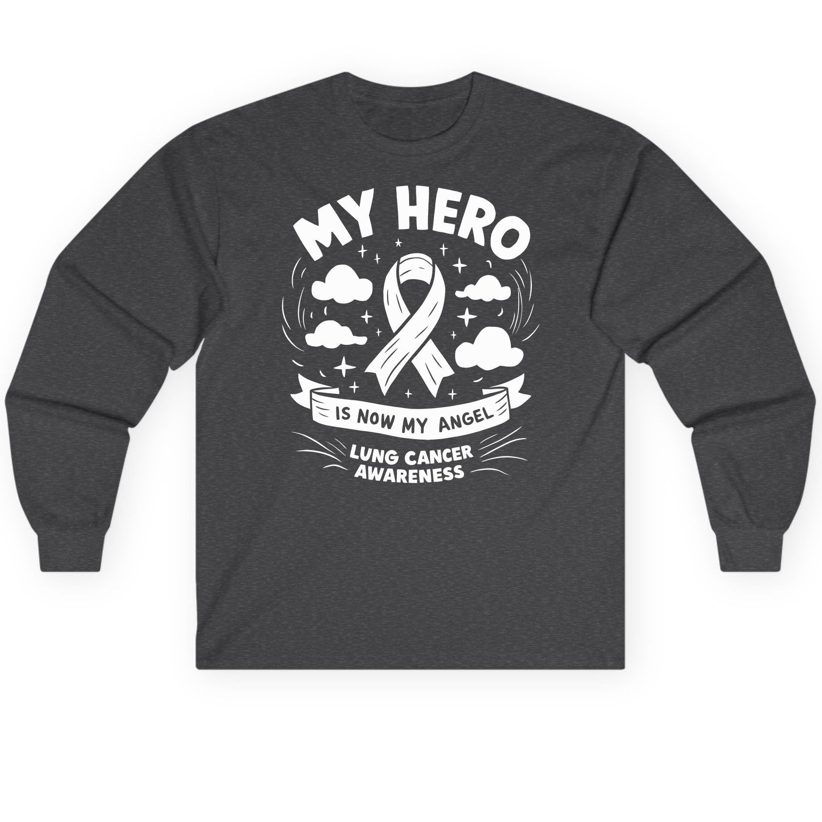 My Hero Is Now My Angel Lung Cancer Awareness lung cancer awareness Long Sleeve Tee Dark Heather product mockup