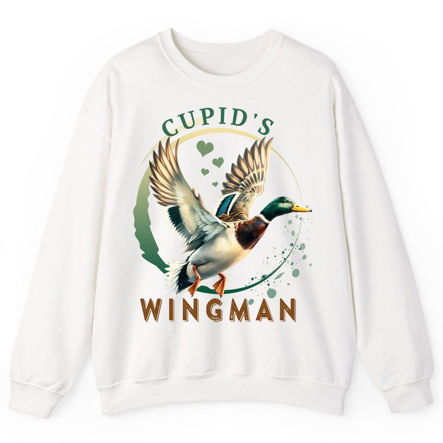 Cupid's Wingman mallard duck Sweatshirt White product mockup
