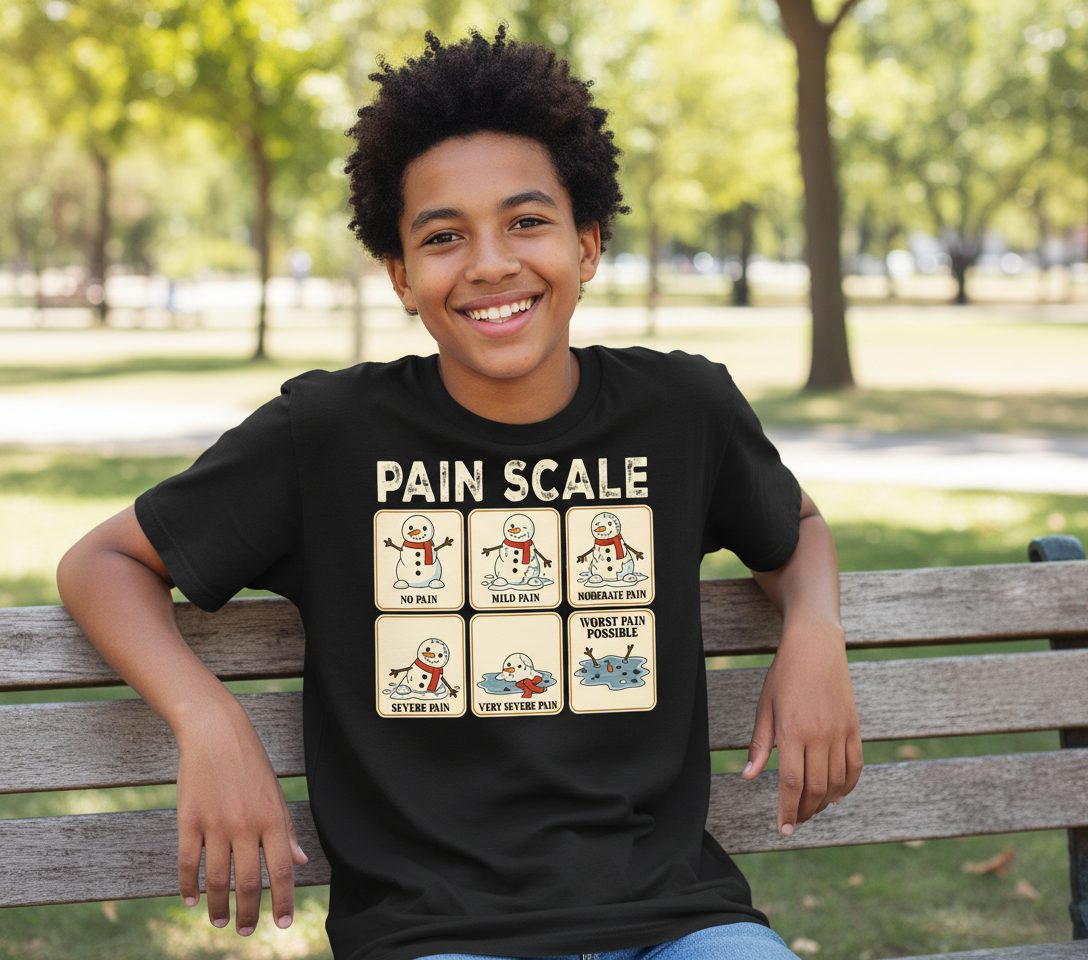 Pain Scale No Pain Mild Pain Moderate Pain Severe Pain Very Severe Pain Worst Pain Possible snowman Youth T-Shirt Black