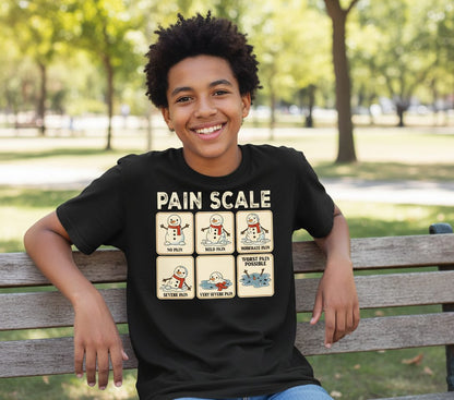 Pain Scale No Pain Mild Pain Moderate Pain Severe Pain Very Severe Pain Worst Pain Possible snowman Youth T-Shirt Black