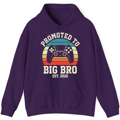 Promoted TO BIG BRO EST 2026 Retro Gaming Hoodie - product mockup - Purple