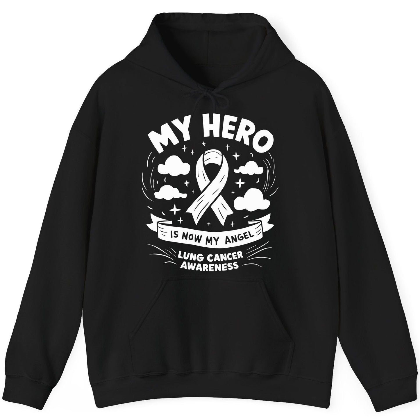 My Hero Is Now My Angel Lung Cancer Awareness lung cancer awareness Hoodie Black product mockup