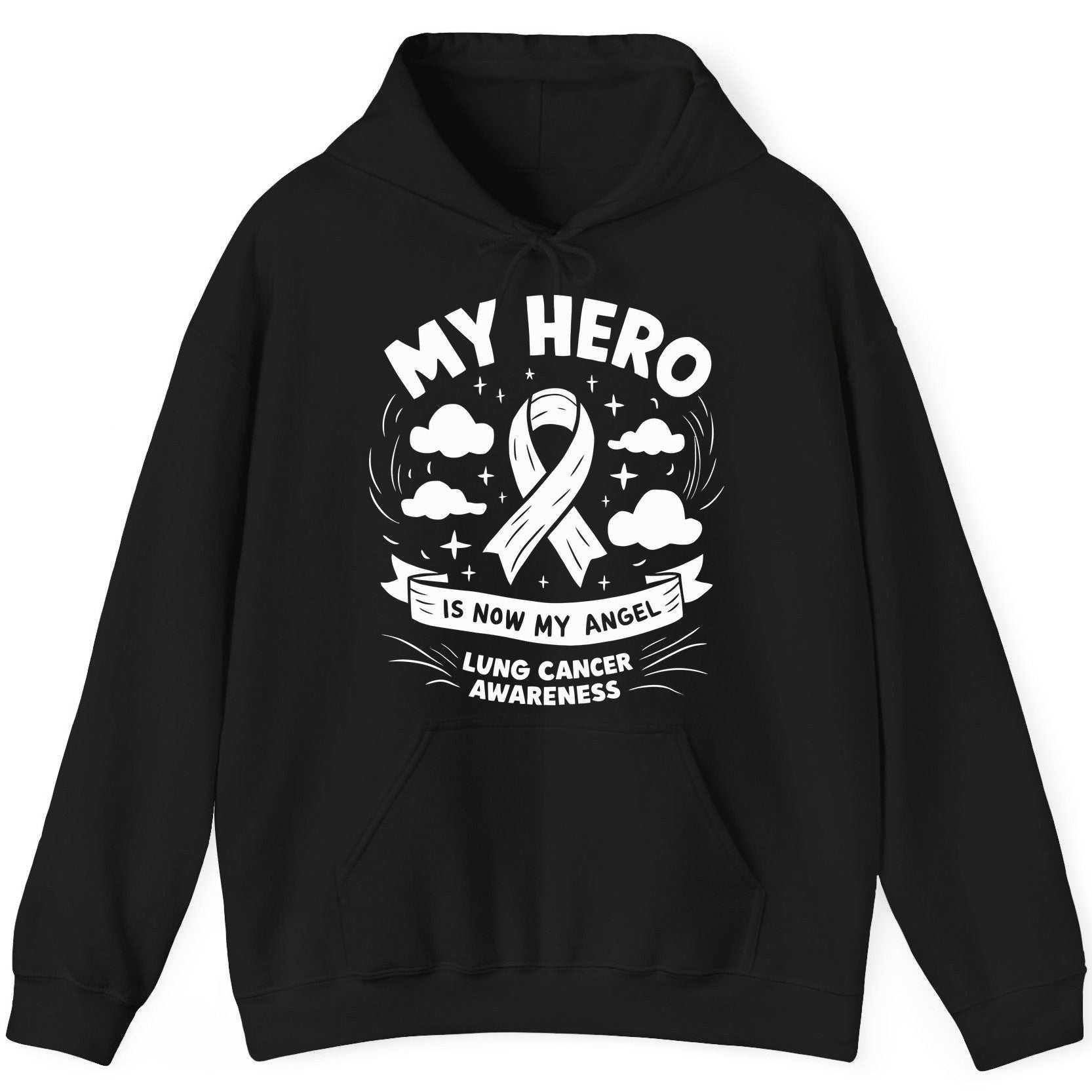 My Hero Is Now My Angel Lung Cancer Awareness lung cancer awareness Hoodie Black product mockup
