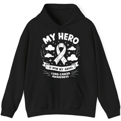 My Hero Is Now My Angel Lung Cancer Awareness lung cancer awareness Hoodie Black product mockup