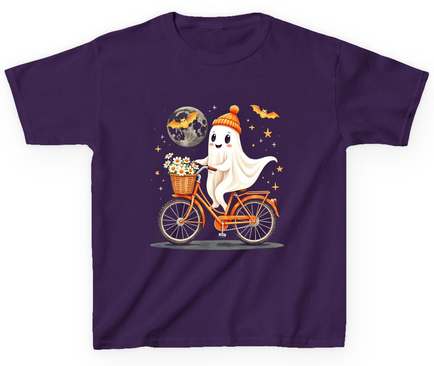 Cute Ghost on Bicycle cute ghost Youth T-Shirt Purple product mockup