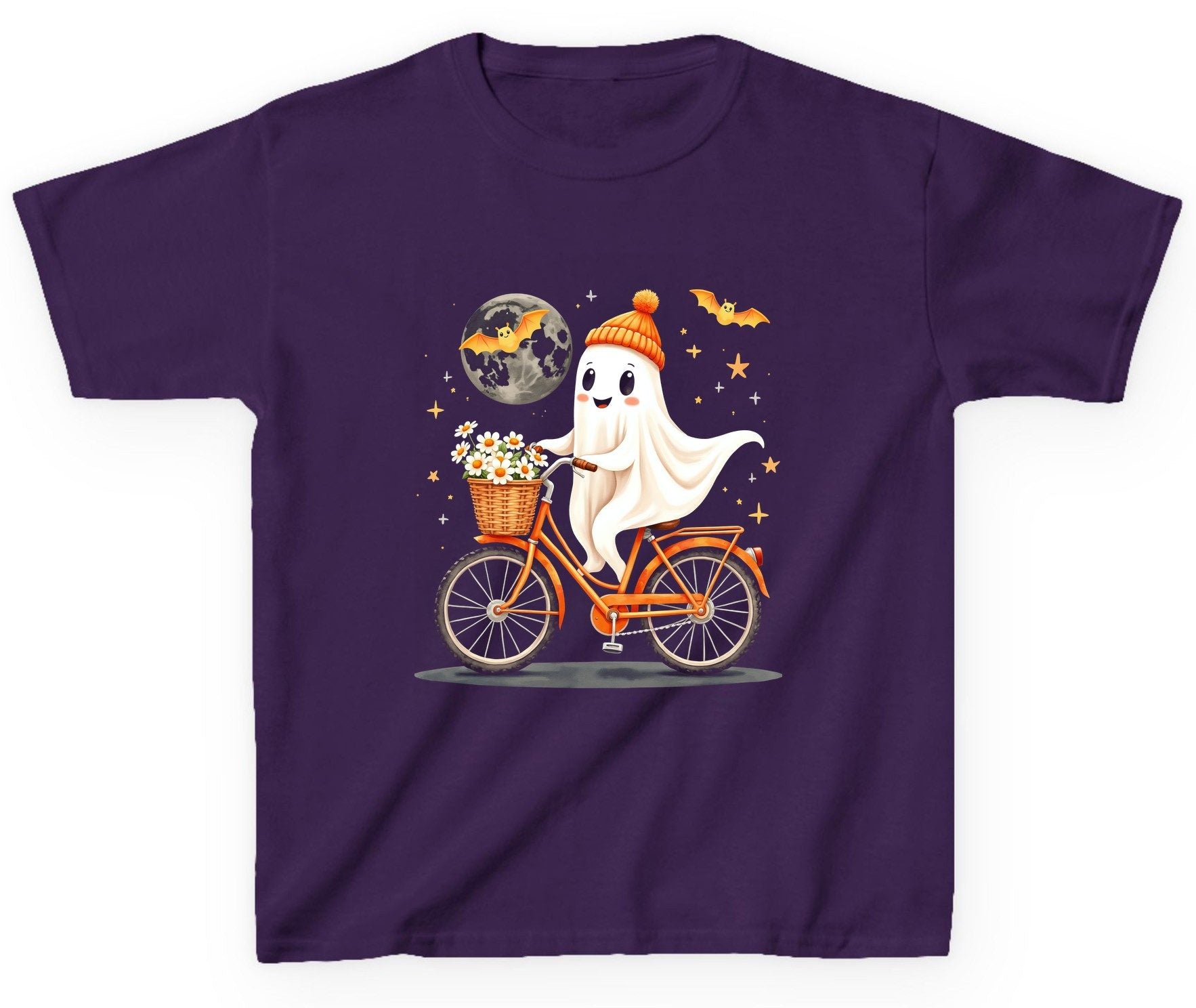 Cute Ghost on Bicycle cute ghost Youth T-Shirt Purple product mockup