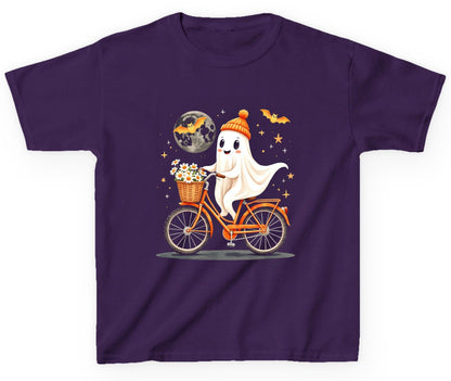 Cute Ghost on Bicycle cute ghost Youth T-Shirt Purple product mockup