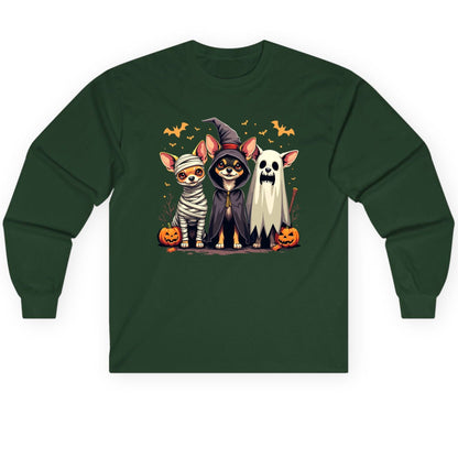 Chihuahua Halloween Costumes chihuahua dogs in Halloween costumes Long Sleeve Tee Forest Green product mockup