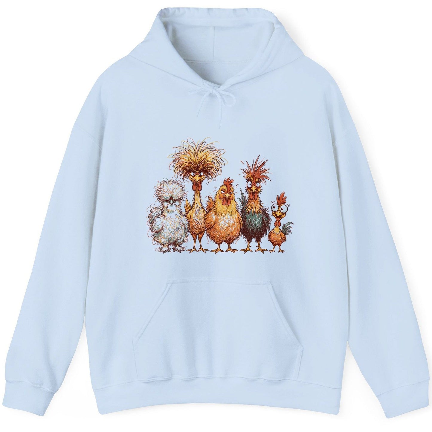 Funny Scribble Art Chickens chickens Hoodie Light Blue product mockup