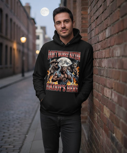 Don't Worry Kitten Daddy's Here werewolves Hoodie Black lifestyle mockup