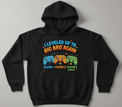 I Leveled UP TO BIG BRO AGAIN Brother Announcement Hoodie - product mockup - Black