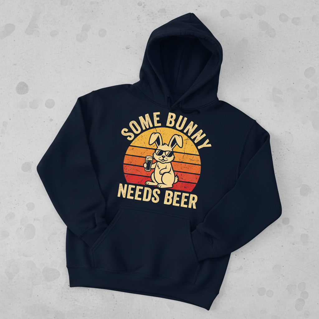 Some Bunny Needs Beer Funny Retro Design Hoodie - Navy