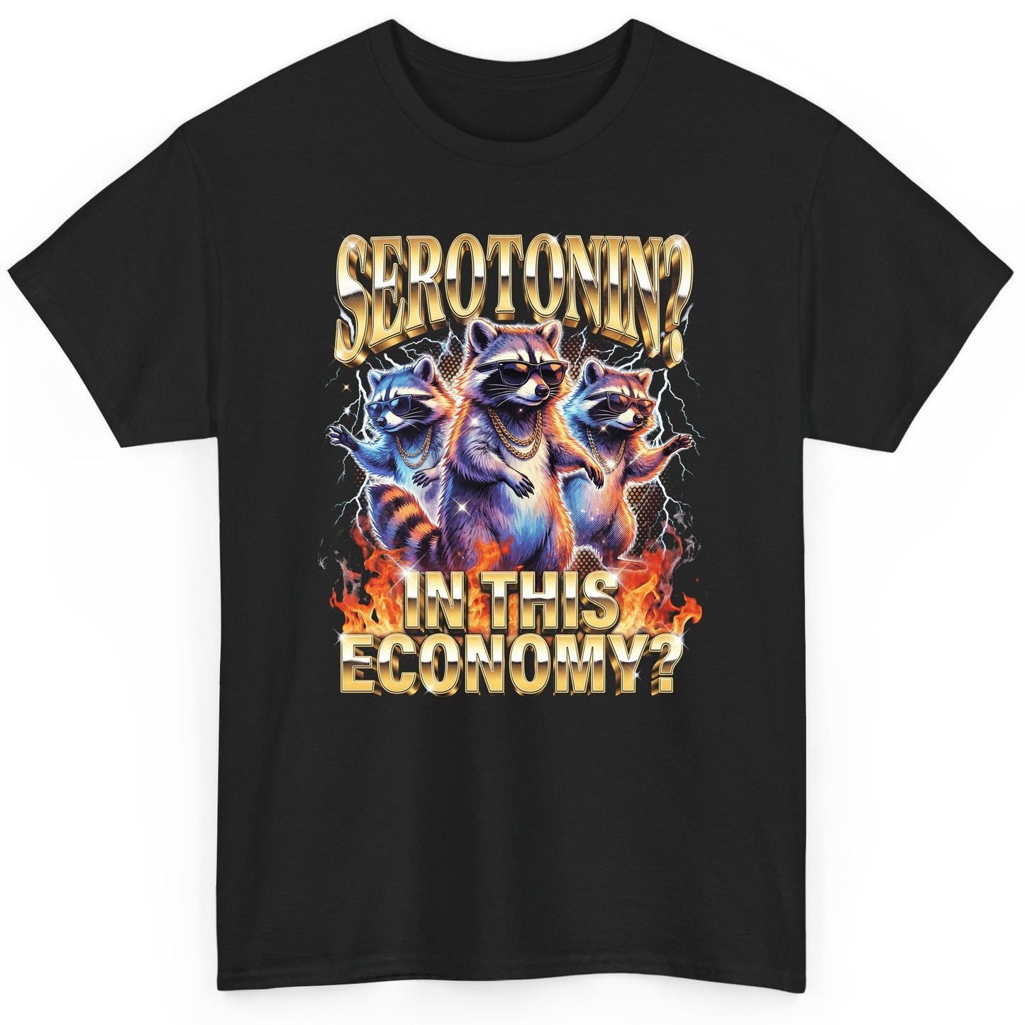 Serotonin in This Economy? raccoon T-Shirt Black product mockup