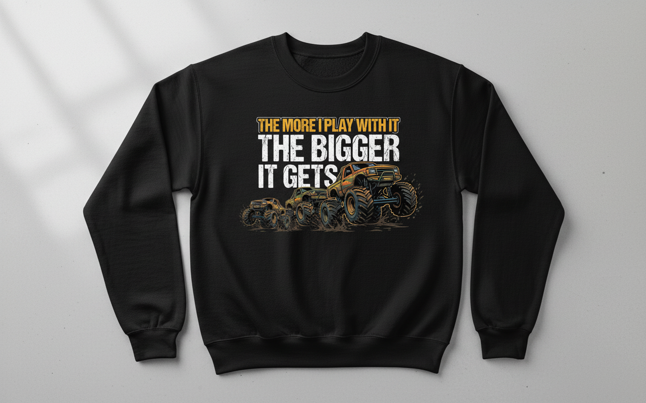 The More I Play With It The Bigger It Gets Monster Truck Sweatshirt - Black
