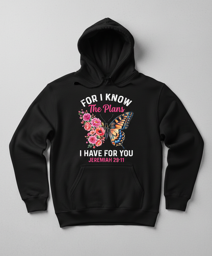 Jeremiah 29:11 Butterfly Floral Christian Verse Hoodie - Black