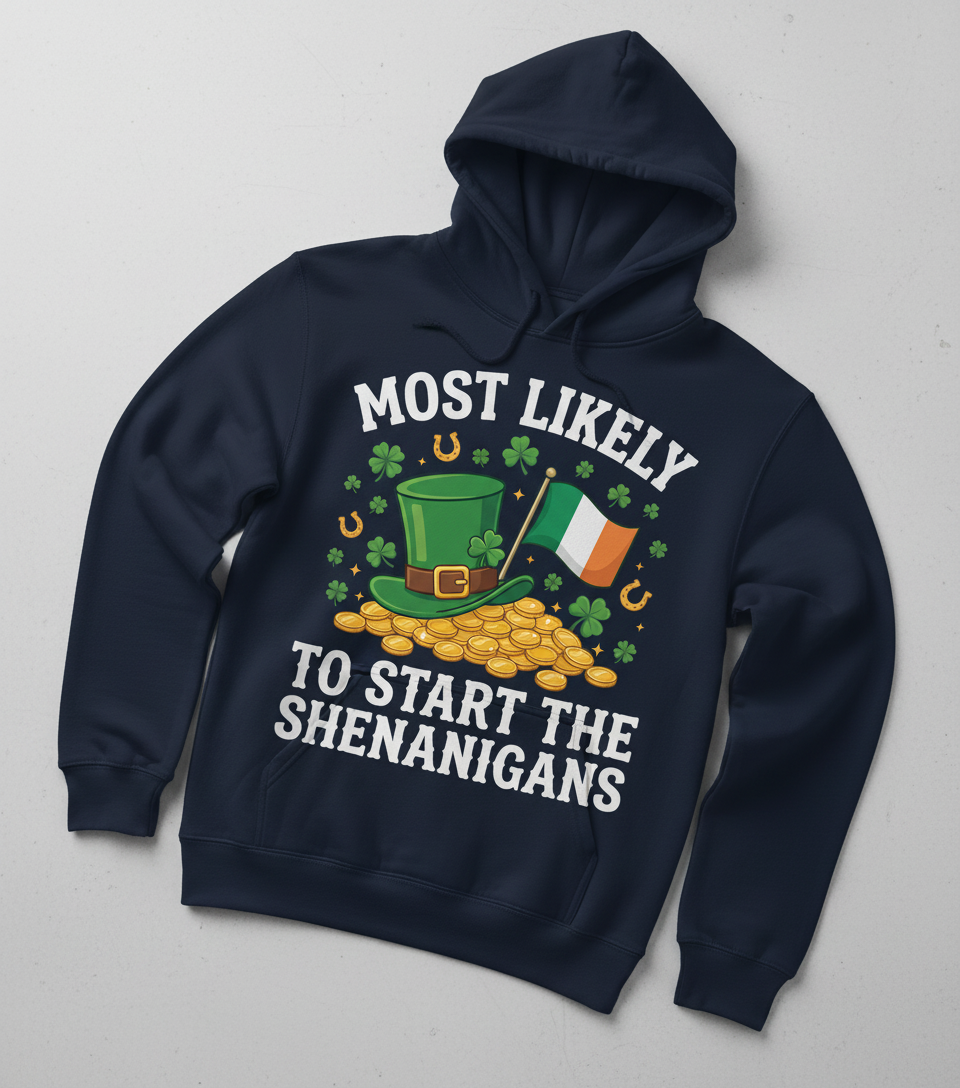 Funny St. Patrick's Day Shenanigans Leprechaun Hat Design Hoodie - Navy