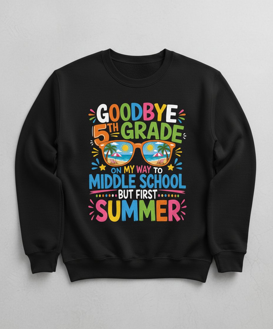 Goodbye 5th Grade on My Way to Middle School but First Sweatshirt - product mockup - Black