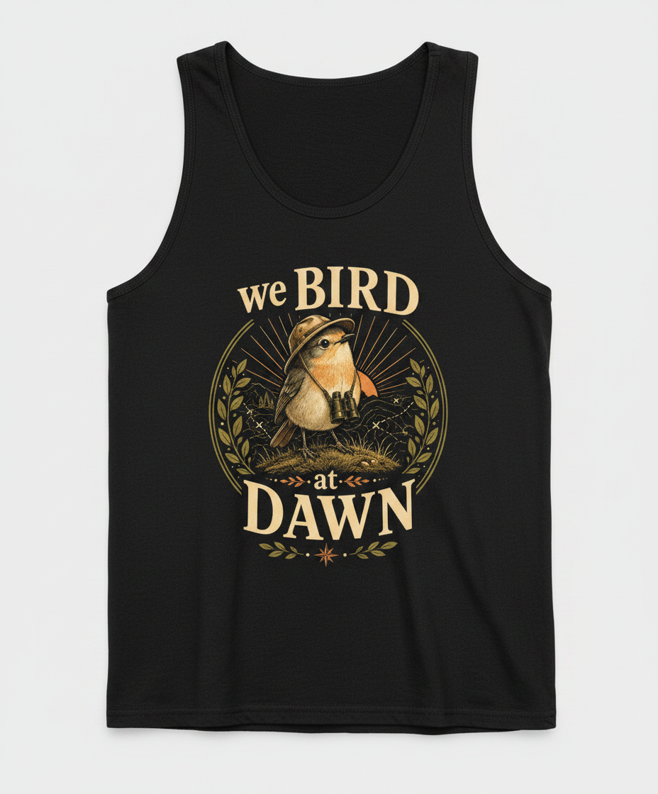 Funny We Bird At Dawn Tank Top - product mockup - Black