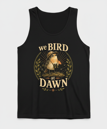 Funny We Bird At Dawn Tank Top - product mockup - Black
