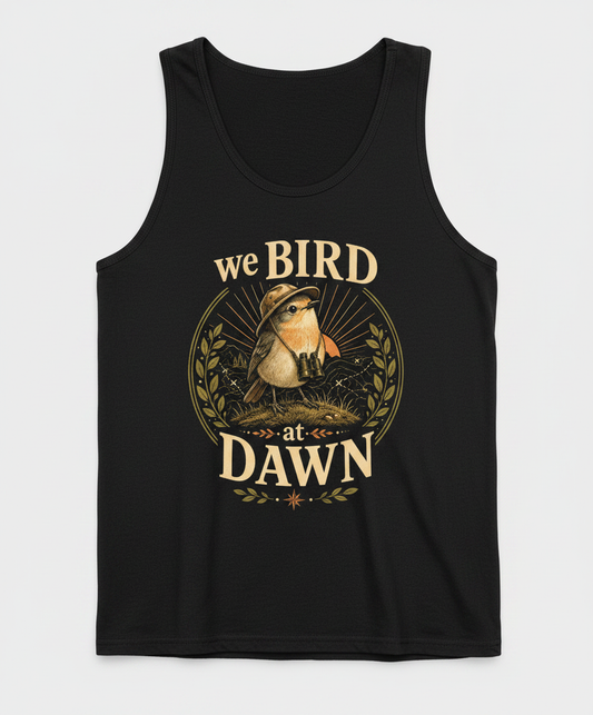 Funny We Bird At Dawn Tank Top - product mockup - Black