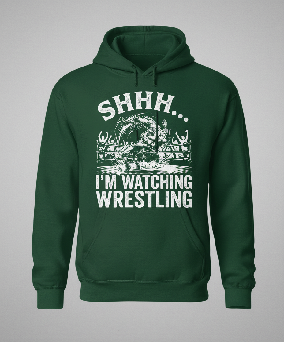 Shhh I'm Watching Wrestling Funny Fan Design Hoodie - Forest Green