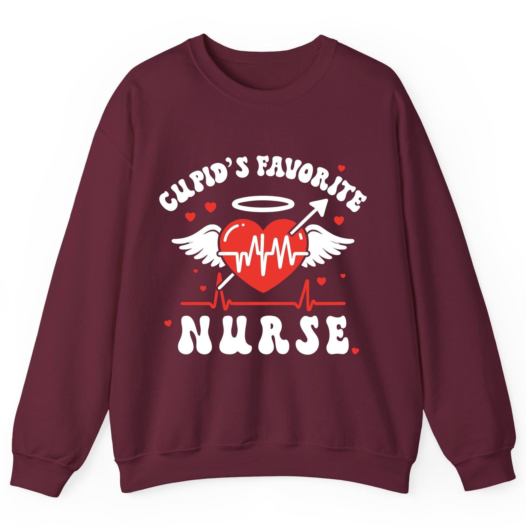 Cupid's Favorite Nurse nursing Sweatshirt Maroon product mockup