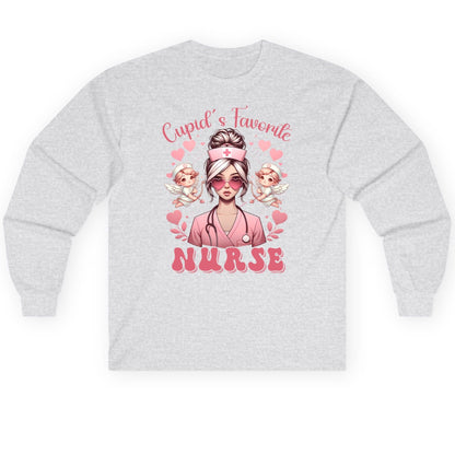 Cupid's Favorite Nurse nurse Long Sleeve Tee Ash product mockup