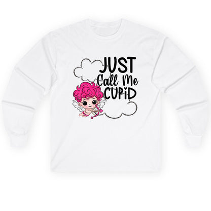 Just Call Me Cupid cupid Long Sleeve Tee White product mockup