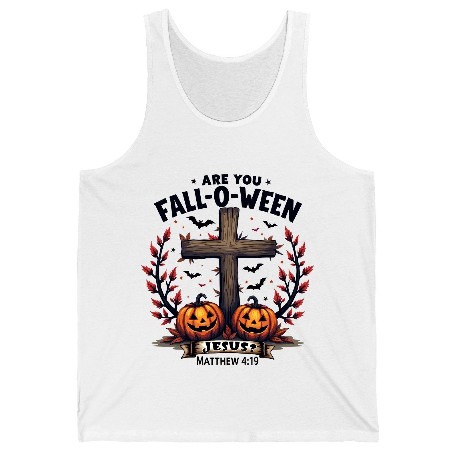 Are You Fall-O-Ween Jesus? christian Halloween Tank Top White product mockup