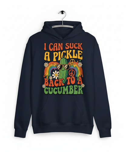 I Can Suck A Pickle Back To A Cucumber Funny Retro 70s Design Hoodie - Navy