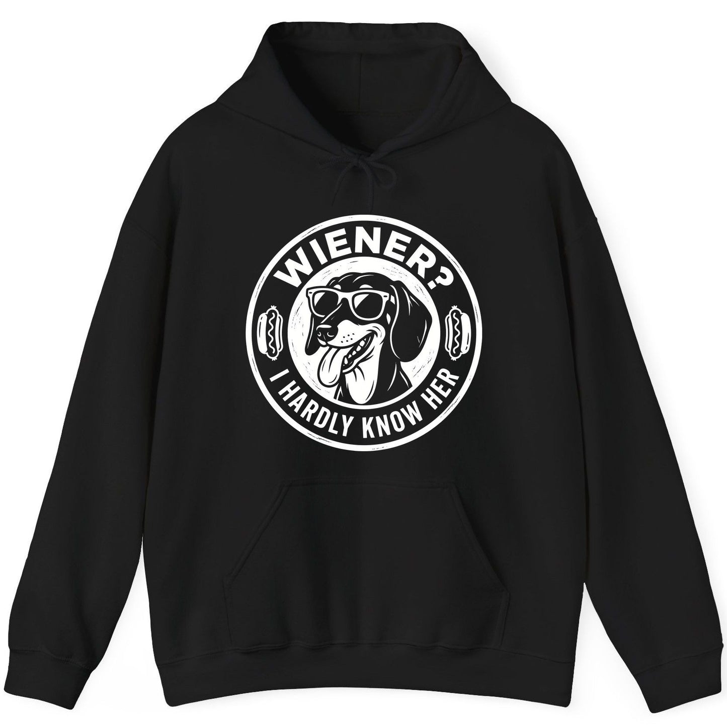 Wiener I Hardly Know Her dachshund Hoodie Black product mockup