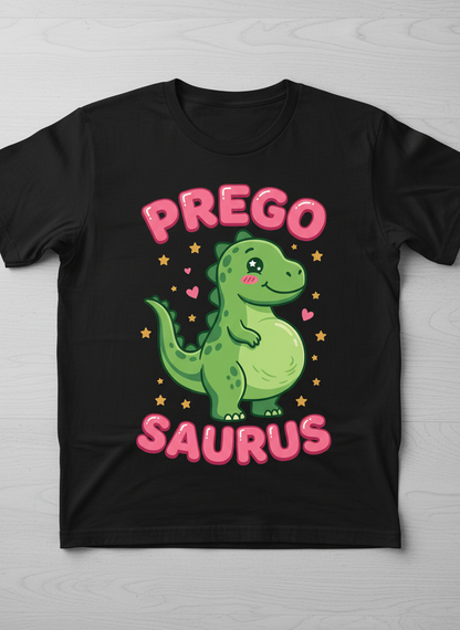 Cute Pregnant Dinosaur Prego Saurus T-Shirt - Black