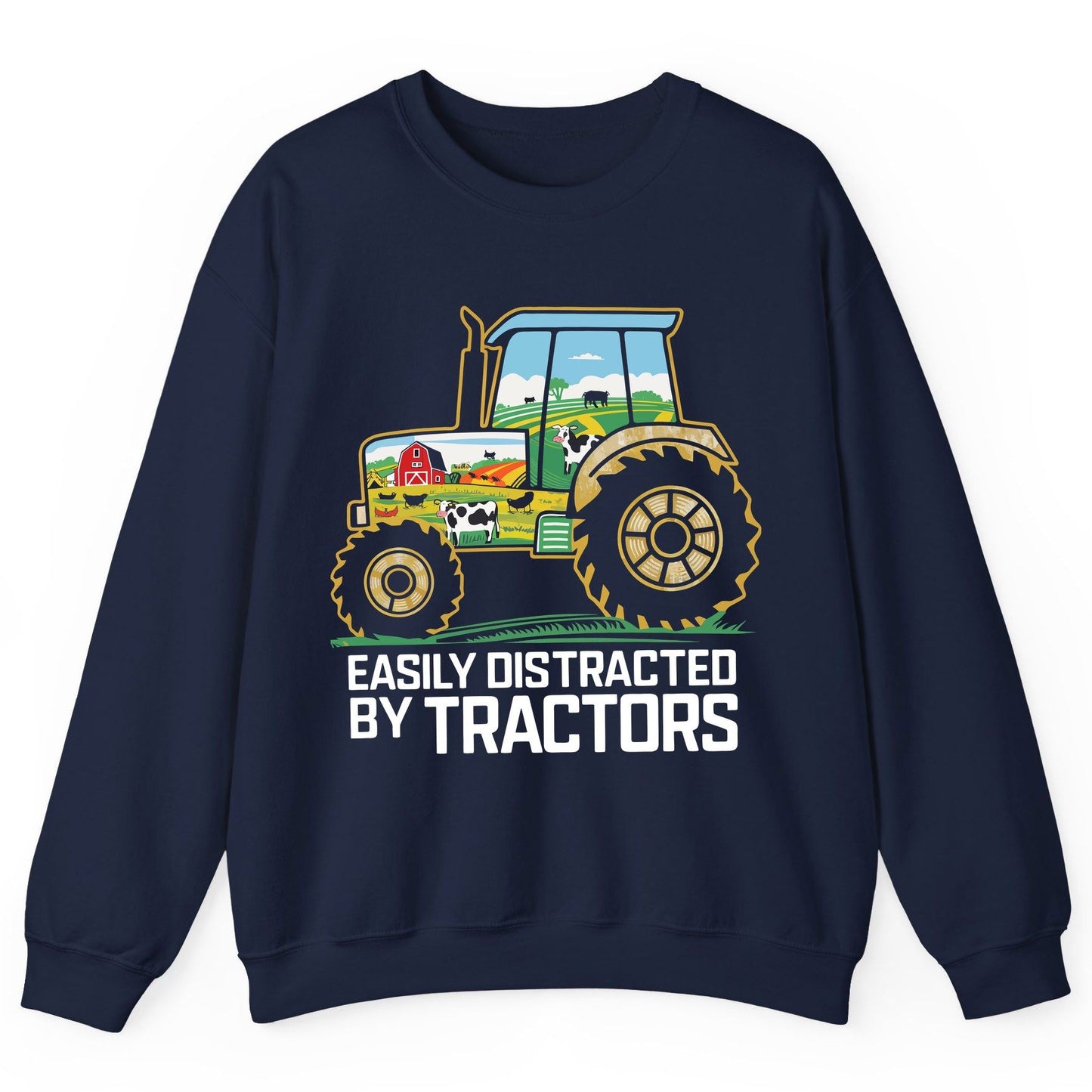 Easily Distracted by Tractors farming Sweatshirt Navy product mockup