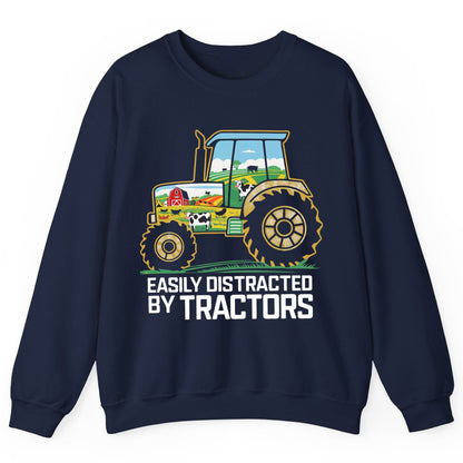 Easily Distracted by Tractors farming Sweatshirt Navy product mockup