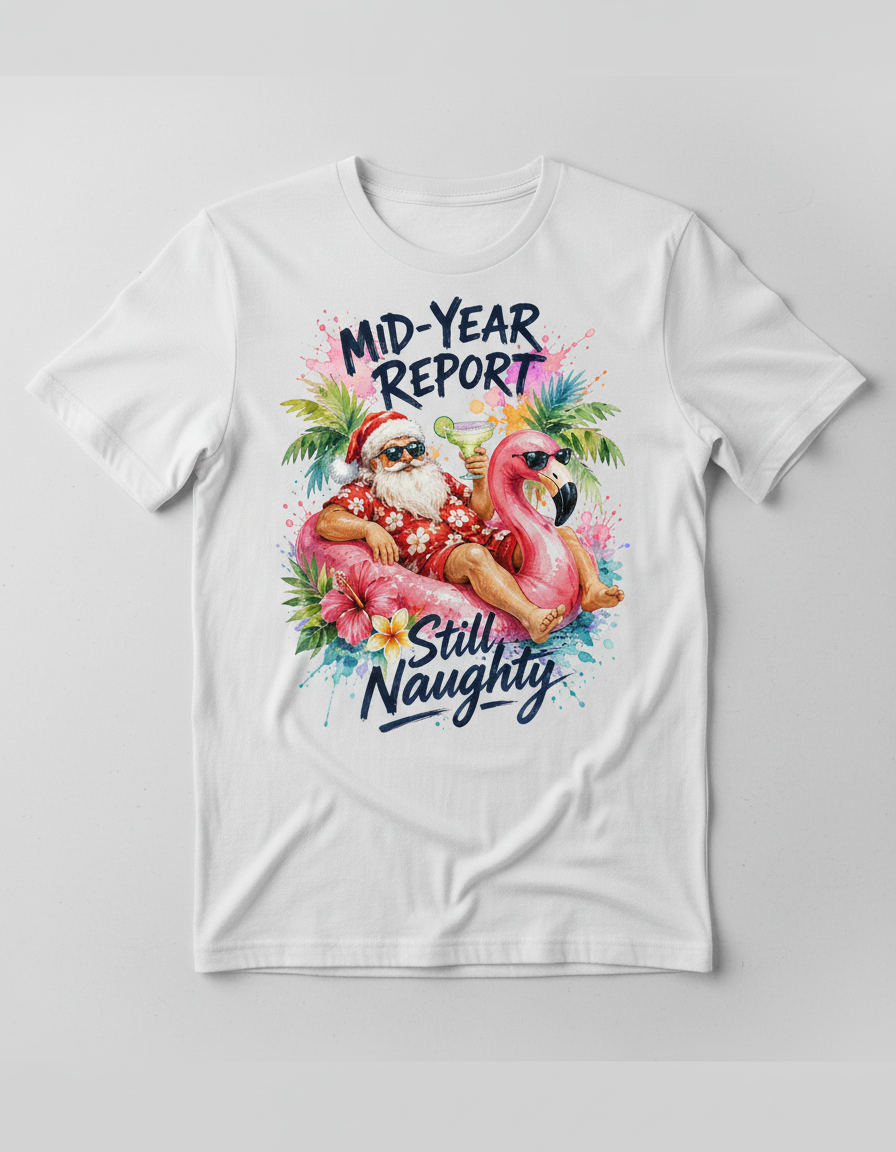 Funny Santa Vacation Mid-Year Report Still Naughty T-Shirt - White