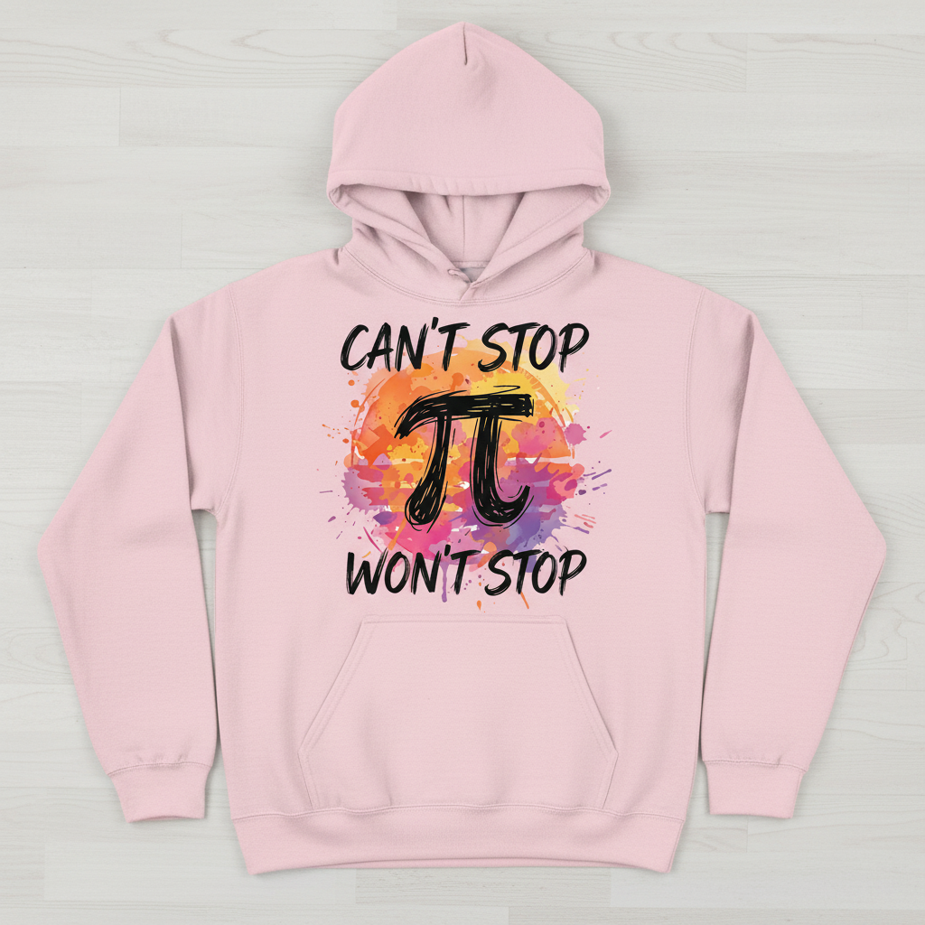 Can't Stop Won't Stop Pi Symbol Math Pun Hoodie - Light Pink