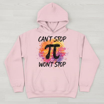 Can't Stop Won't Stop Pi Symbol Math Pun Hoodie - Light Pink