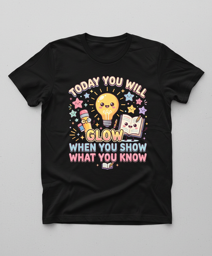 Kawaii School Characters 'Today You Will Glow' Motivational Design T-Shirt - Black