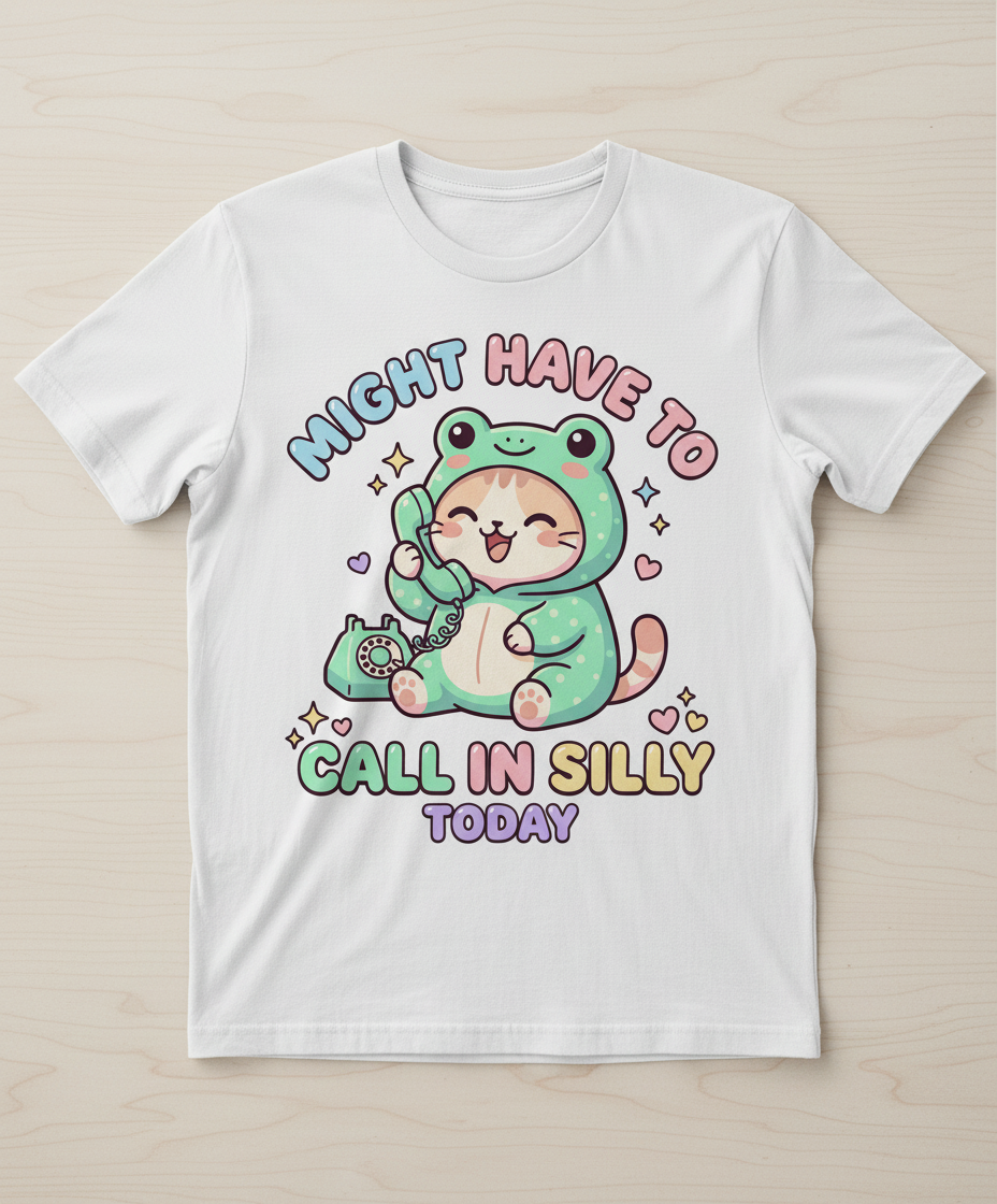 Kawaii Cat in Frog Costume Might Have To Call In Silly Today T-Shirt - White