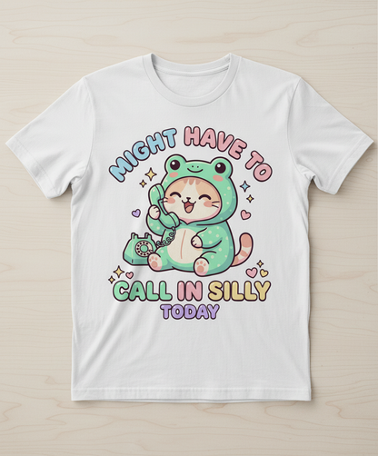 Kawaii Cat in Frog Costume Might Have To Call In Silly Today T-Shirt - White